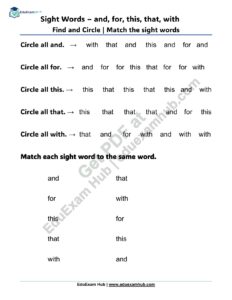 sight words and for this that with find match