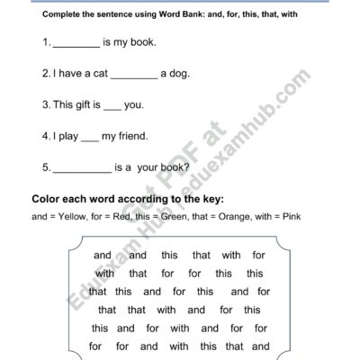 sight words and for this that with sentence color