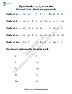 sight words is it in on the find match