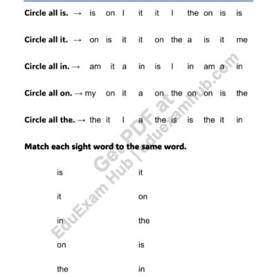 sight words is it in on the find match