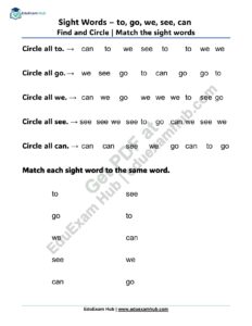 sight words to go we see can find match