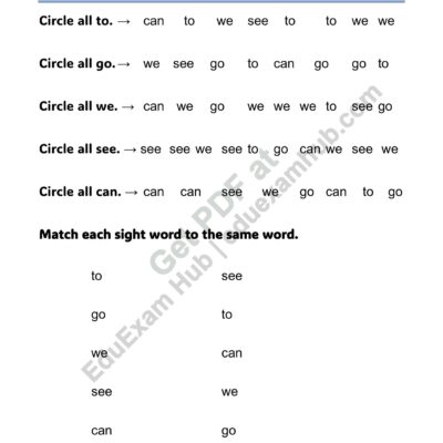 sight words to go we see can find match