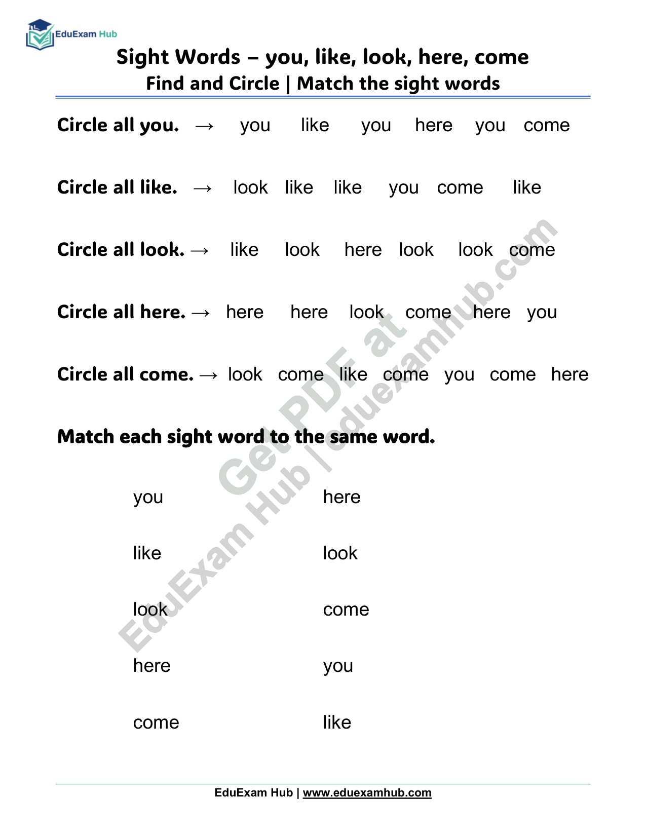 sight words you like look here come find match sight words you like look here come find match