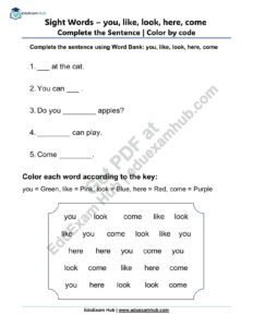 sight words you like look here come sentence color