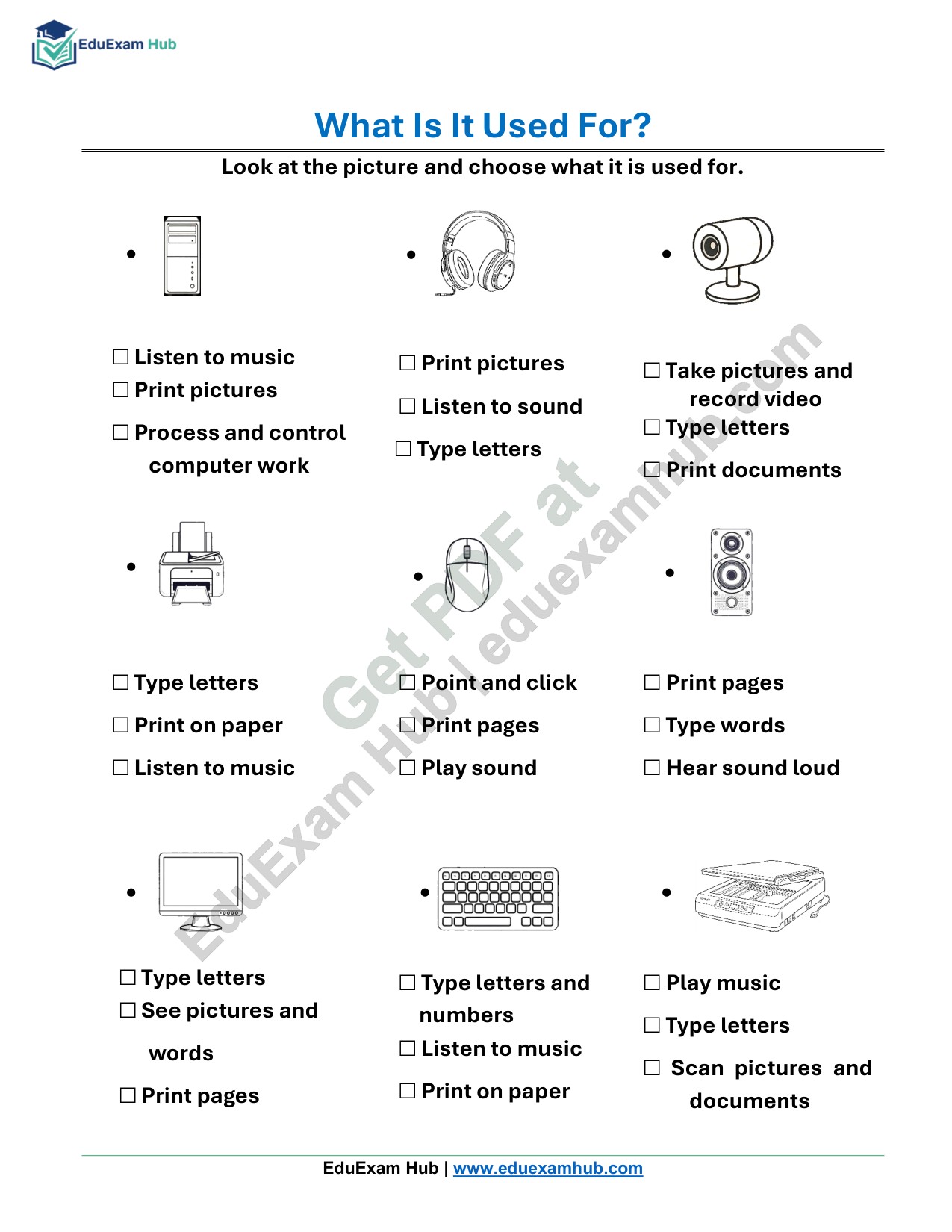 uses of computer parts – class 1 computer worksheet uses of computer parts – class 1 computer worksheet