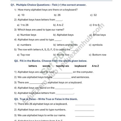class 1 alphabet keys worksheet