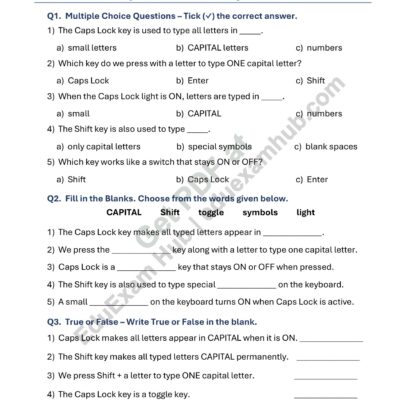 class 1 caps lock and shift key worksheet