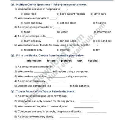 class 1 computer and its uses worksheet