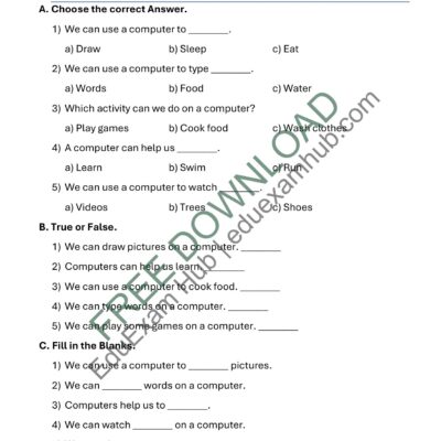 Home class 1 computer and its uses worksheet