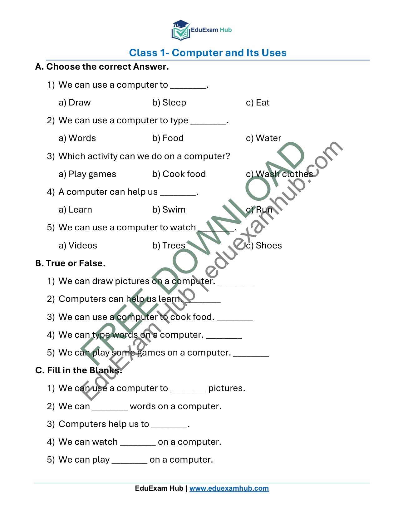 class 1 computer and its uses worksheet class 1 computer and its uses worksheet