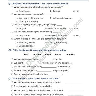class 1 computer in our daily life worksheet