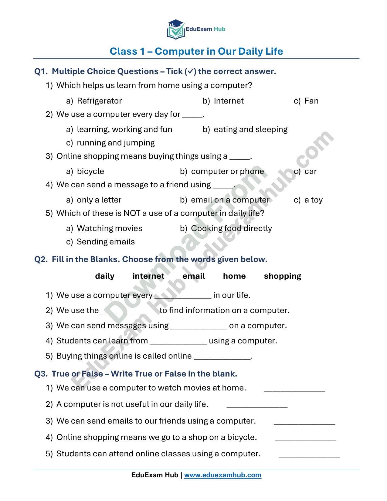 class 1 computer in our daily life worksheet class 1 computer in our daily life worksheet