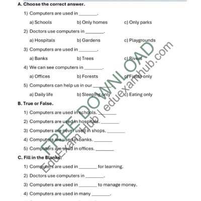 Home class 1 computer in our daily life worksheet