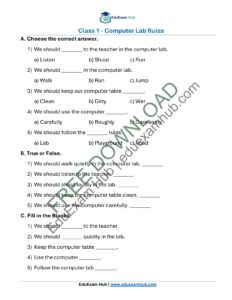 class 1 computer lab rules worksheet
