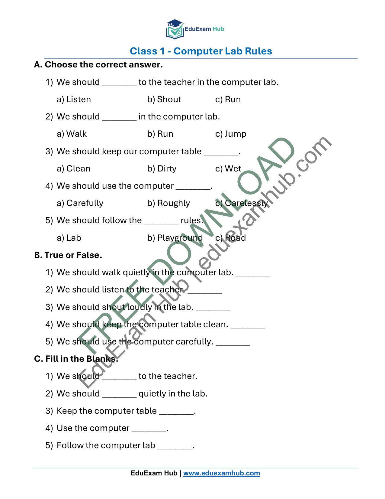 class 1 computer lab rules worksheet class 1 computer lab rules worksheet