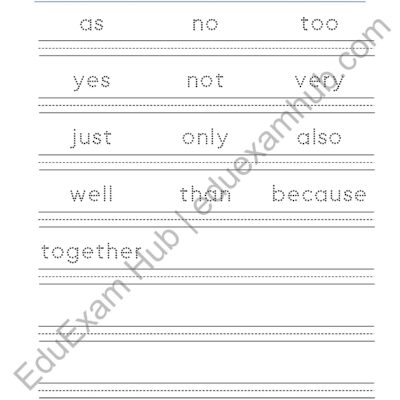 class 1 connecting and helping words sight words trace and write worksheet