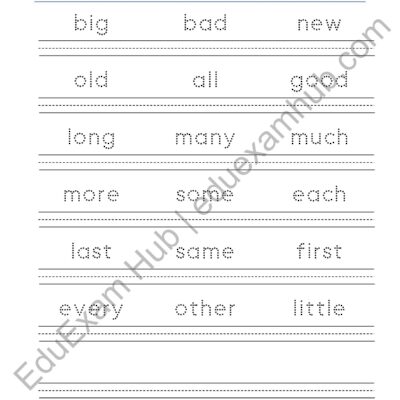 class 1 describing words sight words trace and write worksheet