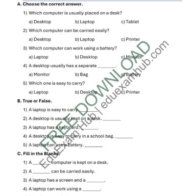 Home class 1 desktop and laptop worksheet