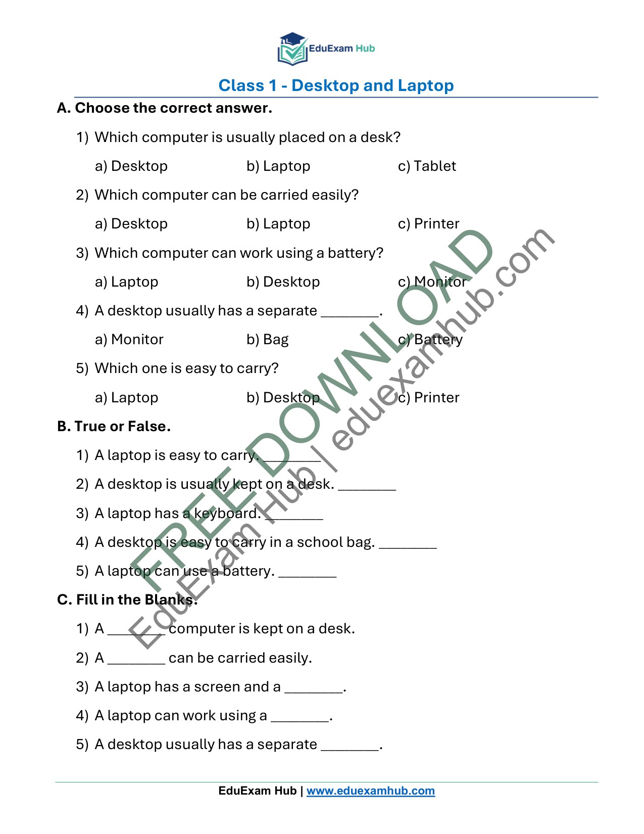 class 1 desktop and laptop worksheet class 1 desktop and laptop worksheet