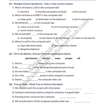 class 1 dos and donts in a computer lab worksheet