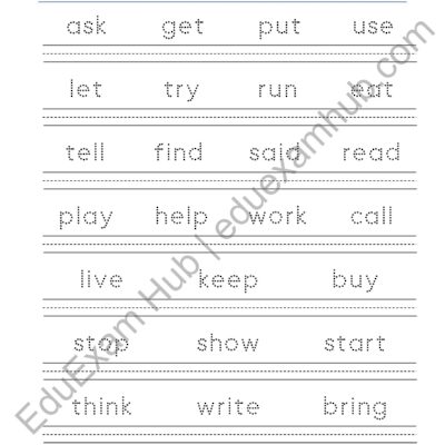 class 1 everyday and classroom words sight words trace and write worksheet