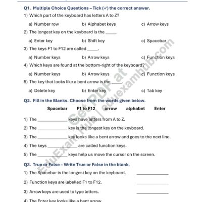 class 1 keyboard identification worksheet