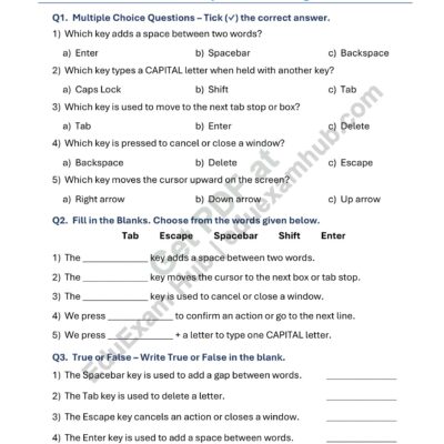 class 1 keyboard matching worksheet