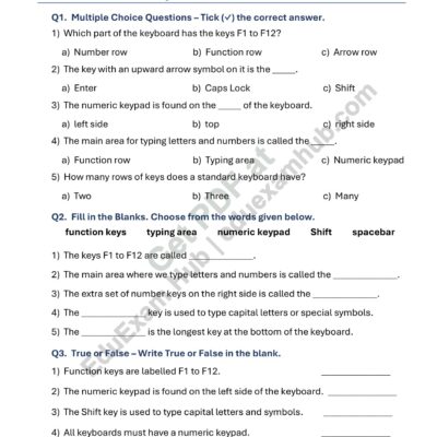class 1 keyboard parts worksheet