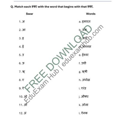 class 1 marathi swar worksheet 4