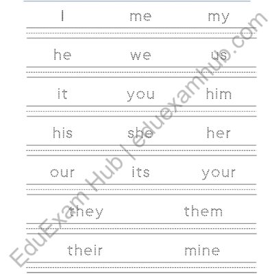 class 1 pronouns sight words trace and write worksheet