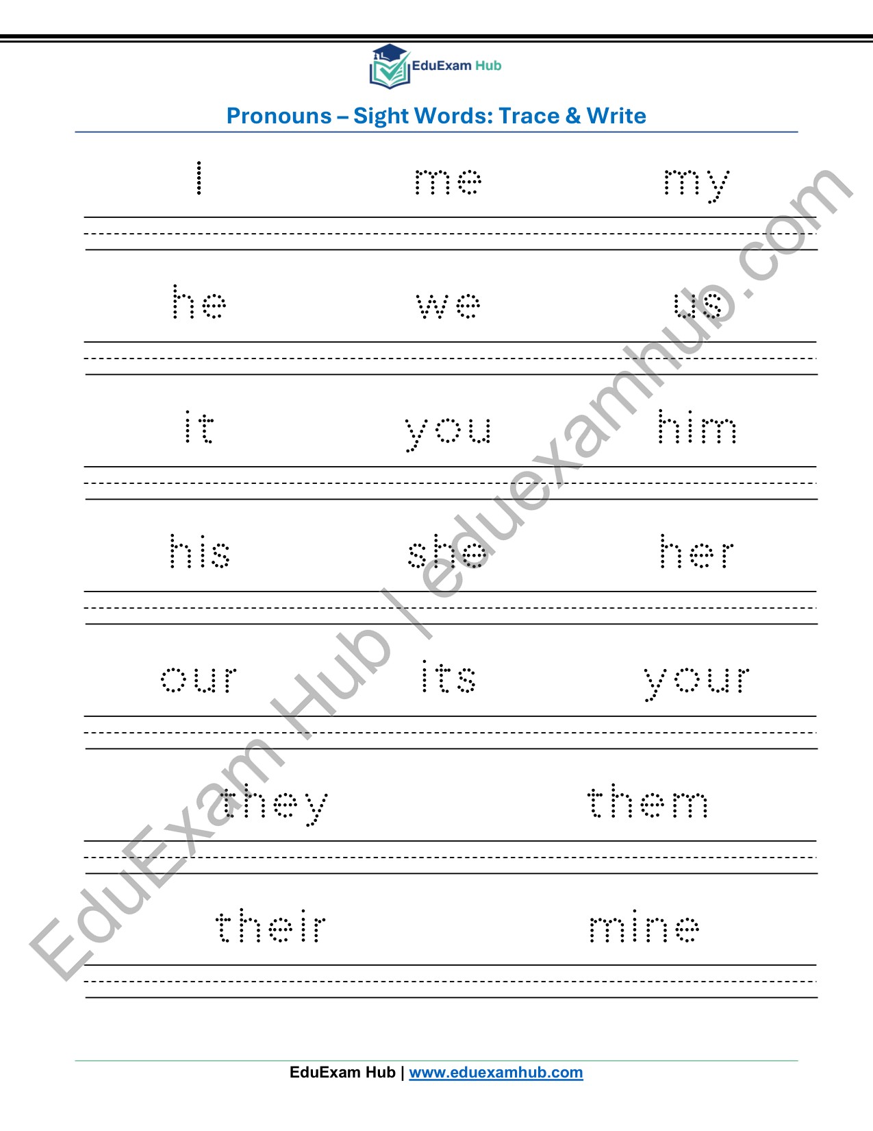 class 1 pronouns sight words trace and write worksheet class 1 pronouns sight words trace and write worksheet