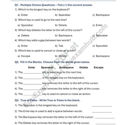 class 1 special keys worksheet