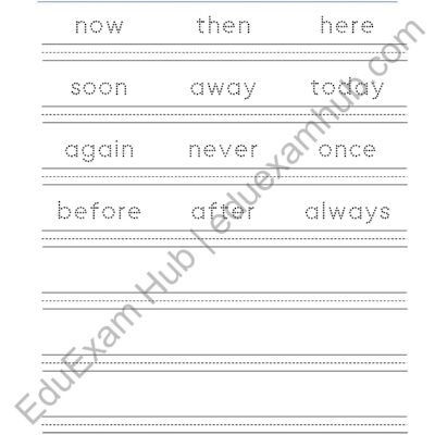 class 1 time and place words sight words trace and write worksheet