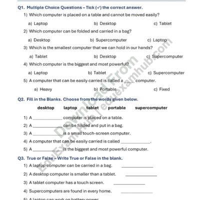 class 1 types of computers worksheet