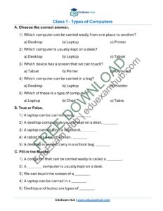class 1 types of computers worksheet