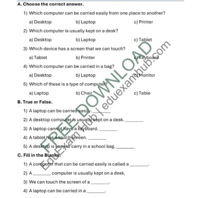 Home class 1 types of computers worksheet