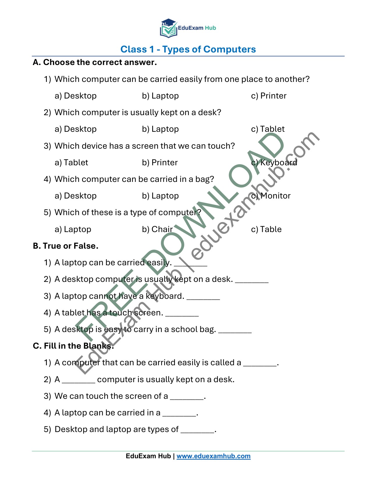 class 1 types of computers worksheet class 1 types of computers worksheet