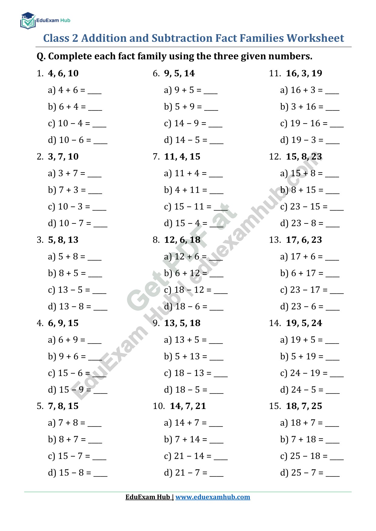 class 2 addition and subtraction fact families worksheet class 2 addition and subtraction fact families worksheet