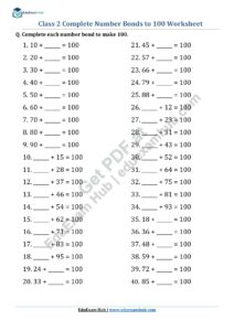 class 2 complete number bonds to 100 worksheet