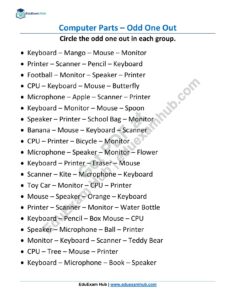 class 2 computer parts odd one out worksheet