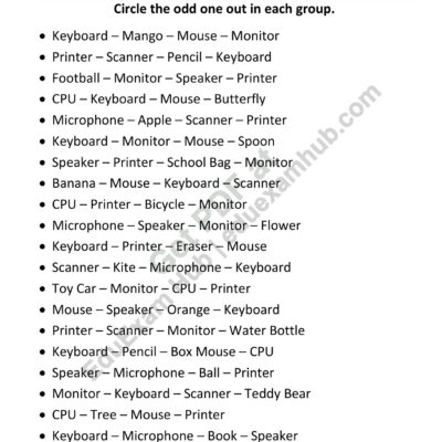 class 2 computer parts odd one out worksheet