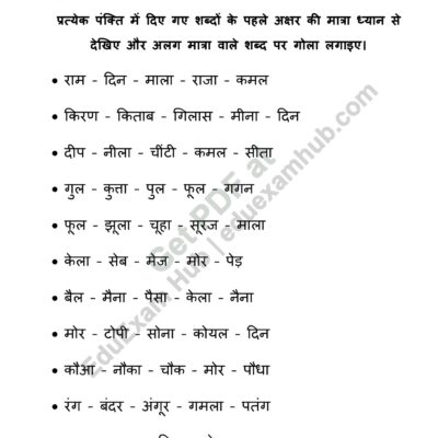 class 2 hindi different matra word worksheet