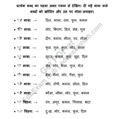 class 2 hindi first letter matra recognition worksheet