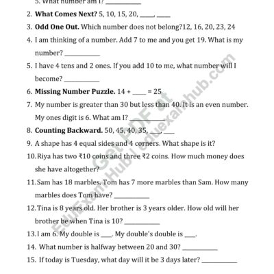 class 2 math brain teasers worksheet