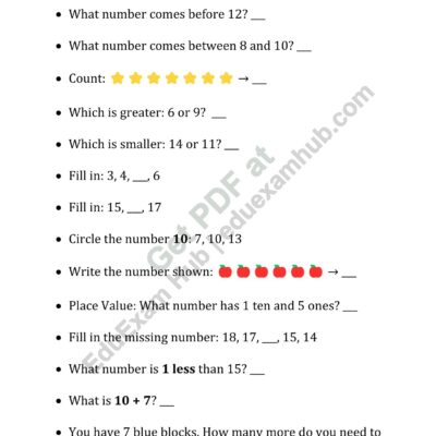 class 2 mental math numbers 1 20 worksheet