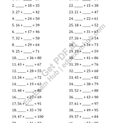 class 2 missing addend worksheet