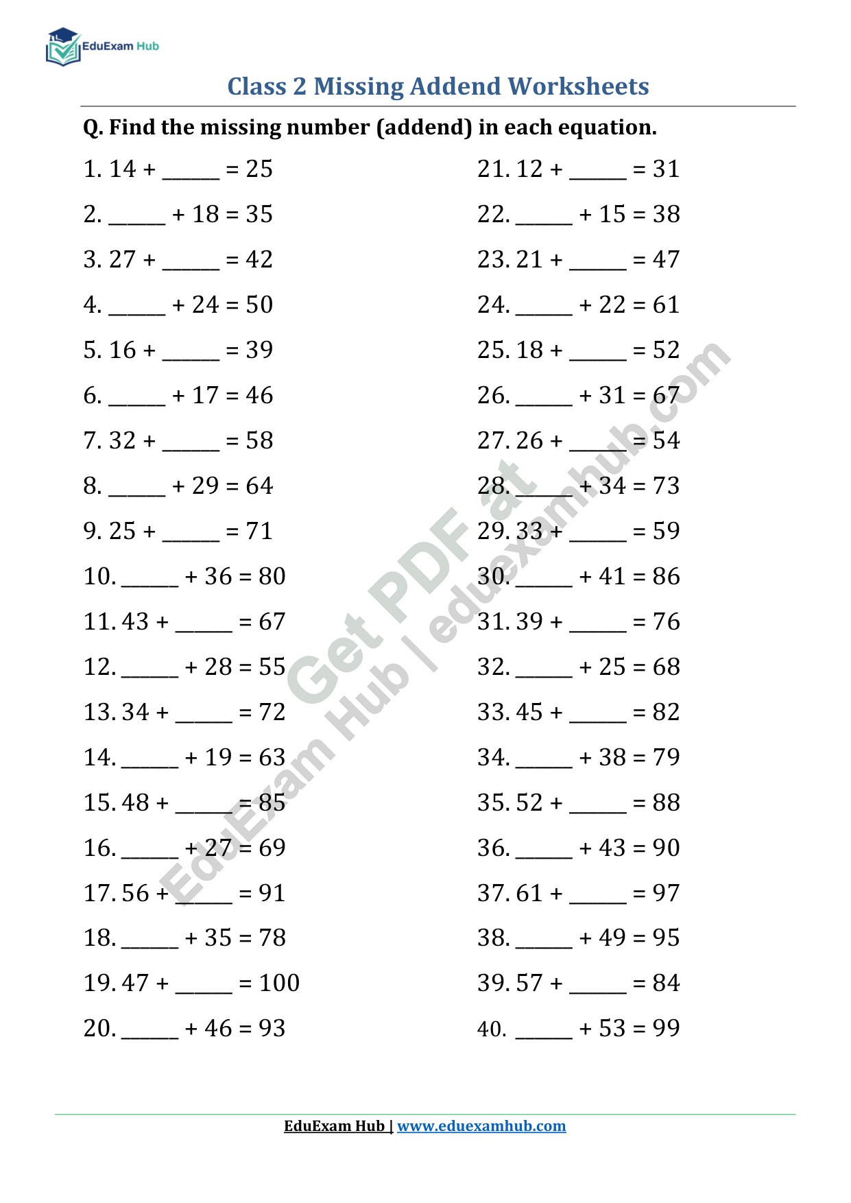 class 2 missing addend worksheet class 2 missing addend worksheet