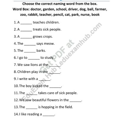 class 2 naming words fill in the blanks with nouns