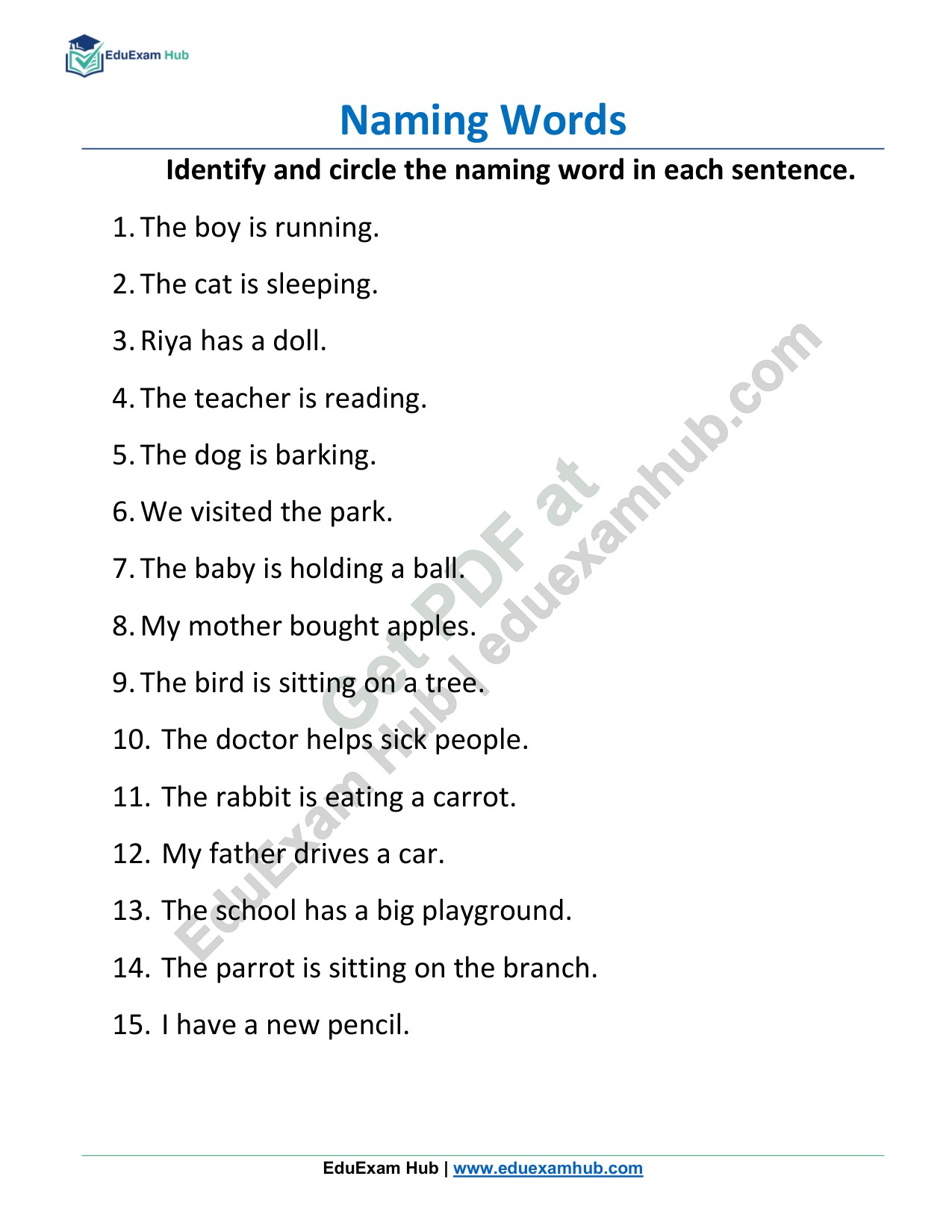 class 2 naming words identify and circle class 2 naming words identify and circle