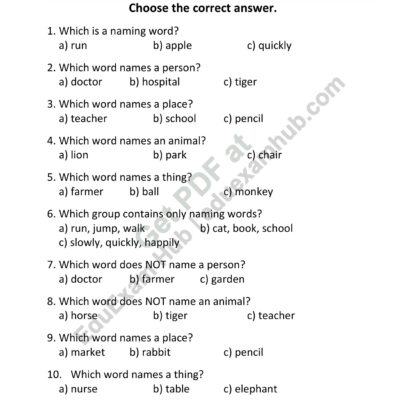 class 2 naming words mcq worksheet